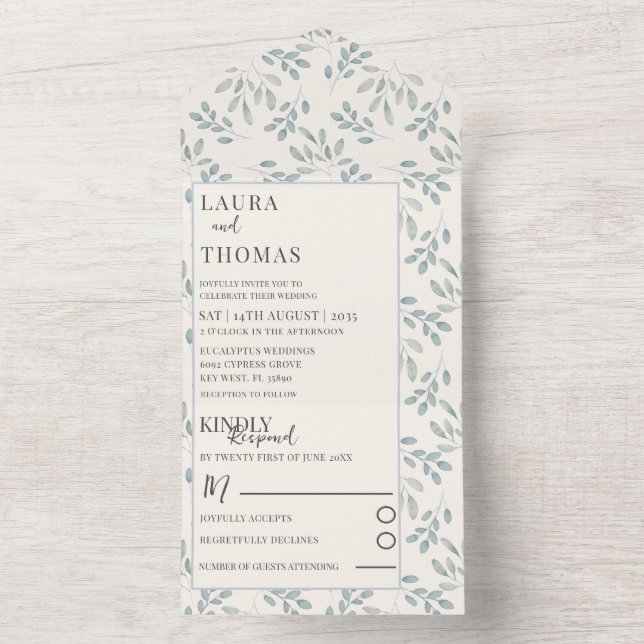Rustic Foliage watercolor Pattern Wedding All In One Invitation (Inside)