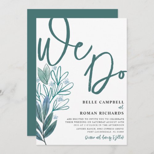 Rustic Foliage We Do Script Sage Green Wedding  Invitation