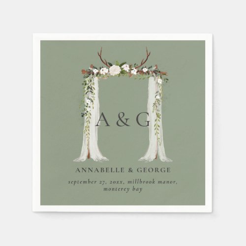 Rustic foliage white floral stag canopy wedding  n napkins