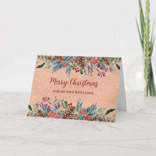 Rustic Foliage Wife Merry Christmas Card