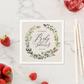 Rustic foliage wreath baby shower party napkins (Insitu)