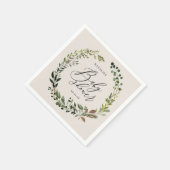 Rustic foliage wreath baby shower party napkins (Corner)
