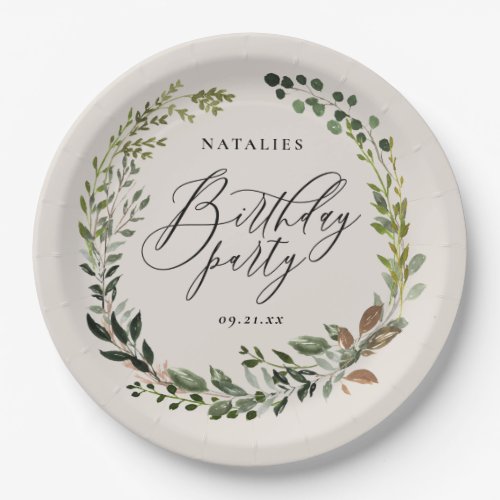 Rustic foliage wreath birthday party paper plates