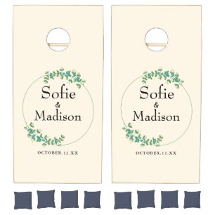 Rustic foliage wreath fall winter wedding party co cornhole set