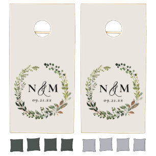 Rustic foliage wreath fall winter wedding party co cornhole set