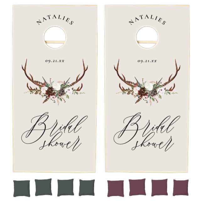 Rustic foliage wreath fall winter wedding party cornhole set (Set)