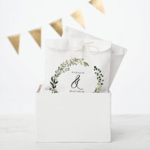 Rustic foliage wreath fall winter wedding party favor bag