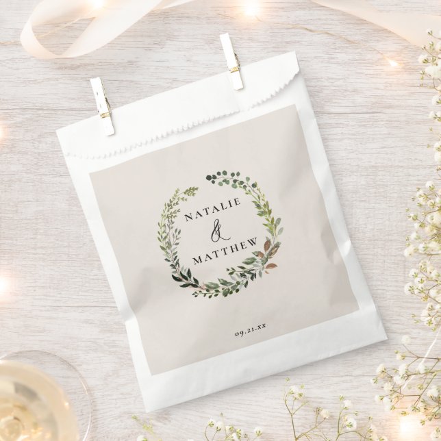 Rustic foliage wreath fall winter wedding party favor bag (Clipped)