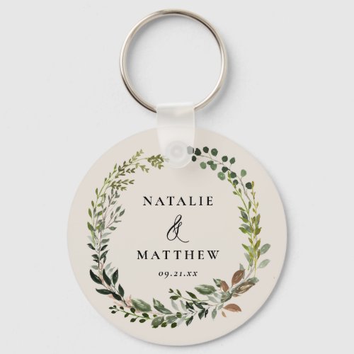 Rustic foliage wreath fall winter wedding party keychain