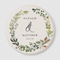 Rustic foliage wreath fall winter wedding party magnet