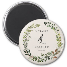 Rustic Foliage Wreath Fall Winter Wedding Party Magnet at Zazzle