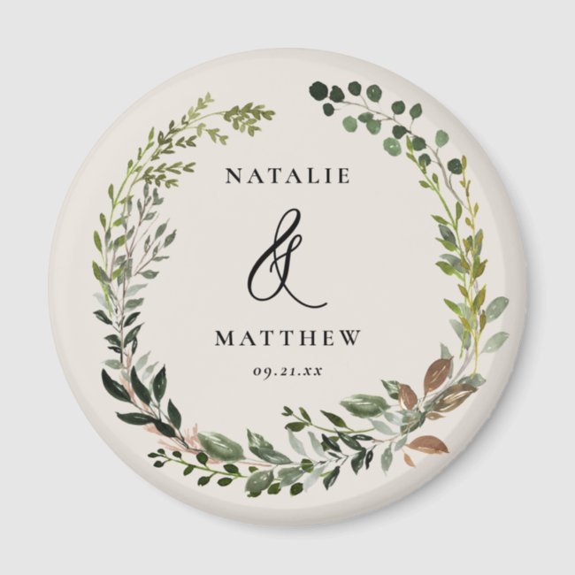 Rustic foliage wreath fall winter wedding party magnet