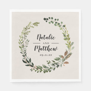 Rustic foliage wreath fall winter wedding party napkins