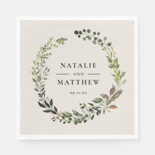 Rustic foliage wreath fall winter wedding party napkins