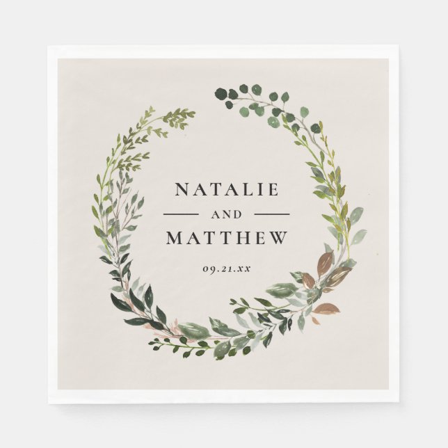 Rustic foliage wreath fall winter wedding party napkins (Front)
