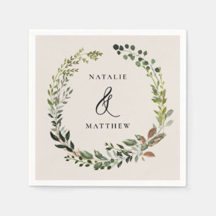 Rustic foliage wreath fall winter wedding party napkins