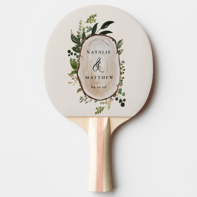 Rustic foliage wreath fall winter wedding party ping pong paddle (Front)