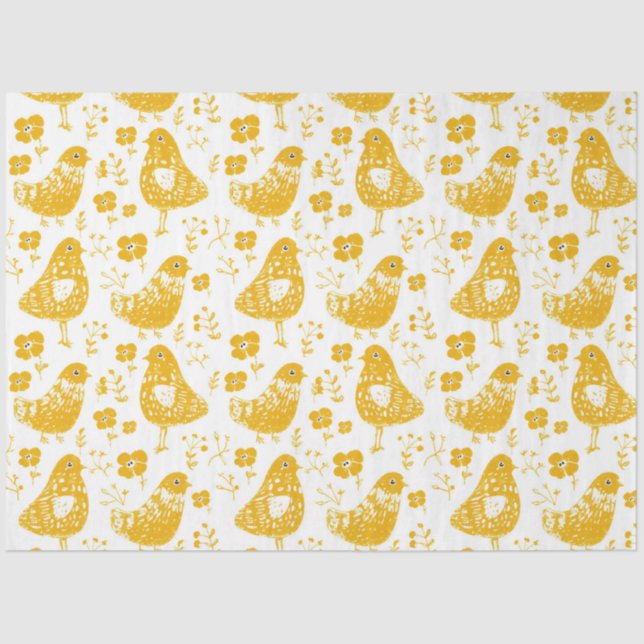 Rustic Folk Art Chicken Decoupage Tissue Paper (Front)