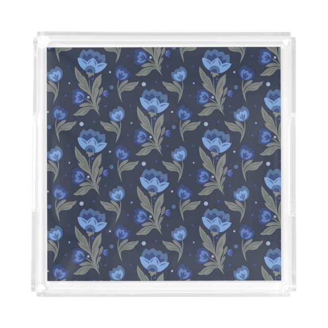 Rustic folk art floral texture acrylic tray (Front)