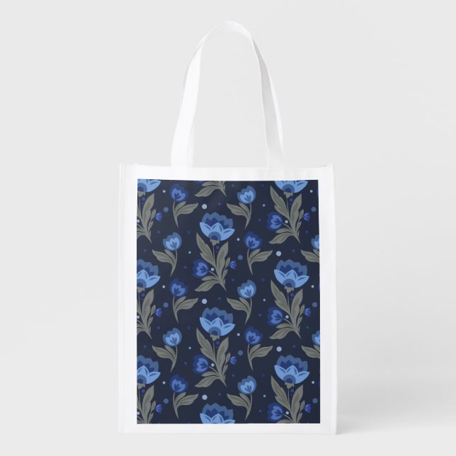 Rustic folk art floral texture grocery bag (Front)
