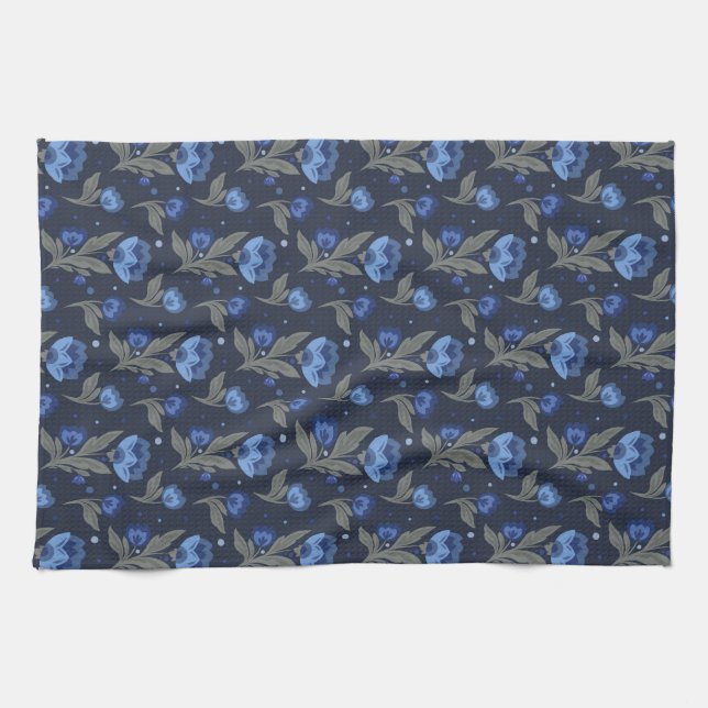 Rustic folk art floral texture kitchen towel (Horizontal)