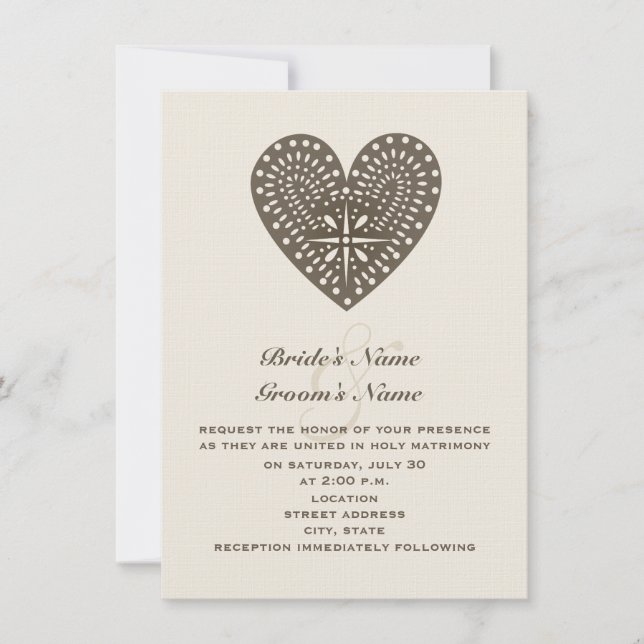 Rustic Folk Art Inspired Heart Wedding Invitation (Front)