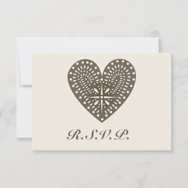Rustic Folk Art Inspired Heart Wedding RSVP Card (Front)