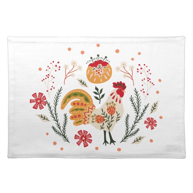 Rustic Folk Art Rooster Cloth Placemat (Front)