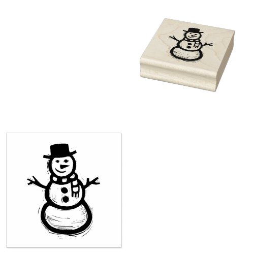 Rustic Folk Art Snowman Christmas Winter Rubber Stamp