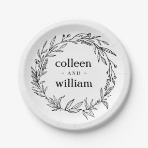 Rustic Folk Wildflower Wreath Wedding Paper Plates