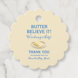 Rustic Food Butter Yellow Blue Baby Shower Favor Tags
