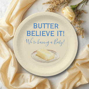 Rustic Food Butter Yellow Blue Boy Baby Shower Paper Plates