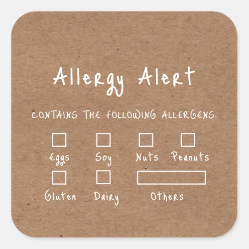 Rustic Food Safety Allergy Alert Kraftpaper Square Sticker