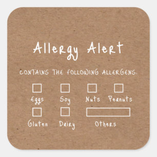 Rustic Food Safety Allergy Alert Kraftpaper Square Sticker