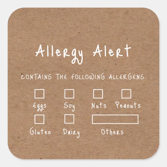 Rustic Food Safety Allergy Alert Kraftpaper Square Sticker (Front)