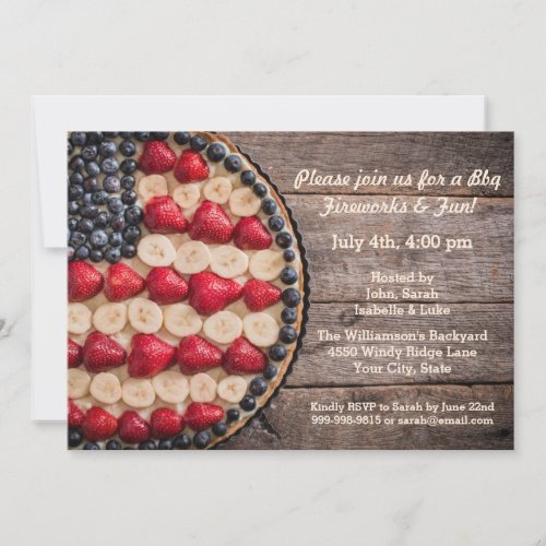 Rustic Foodie July 4th American USA Flag Fruit Pie Invitation