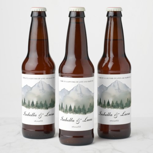 Rustic Forest and Mountain Wedding Beer Bottle Label