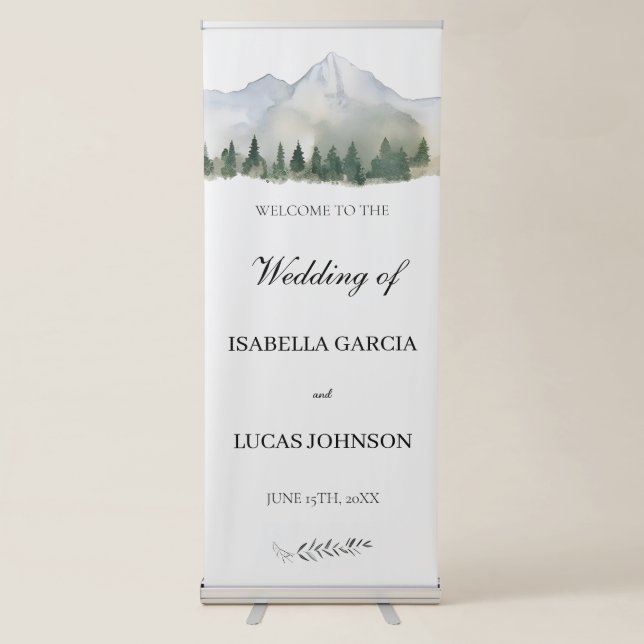 Rustic Forest and Mountain Wedding Retractable Banner (Front)