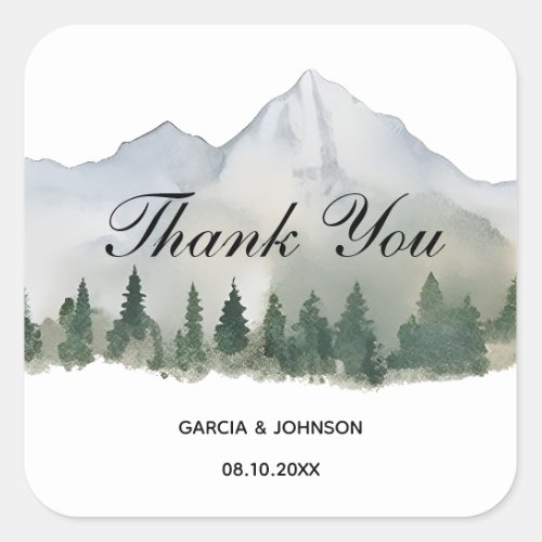 Rustic Forest and Mountain Wedding Square Square Sticker