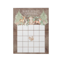 Rustic Forest Animals Baby Shower Bingo Game Notepad