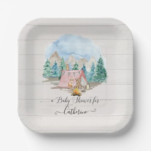 Rustic Forest Animals Deer Bear Floral Baby Shower Paper Plates