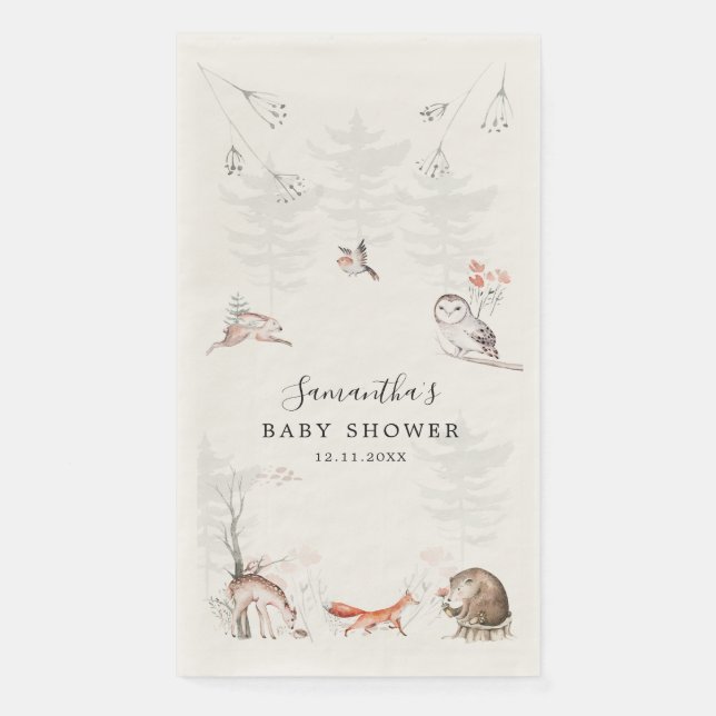 Rustic Forest Animals Elegant Baby Shower Paper Guest Towels (Front)