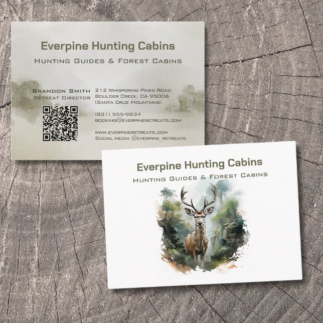 Rustic Forest Antler Deer Hunting Cabins QR-code Business Card (Creator Uploaded)
