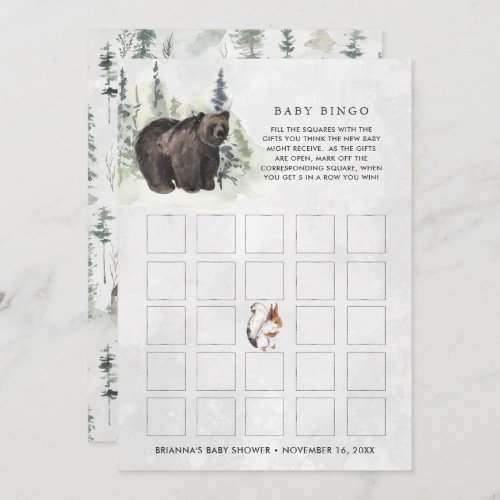 Rustic Forest  Baby Shower Bingo Card