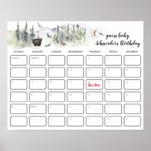 Rustic Forest Baby Shower Birthday Guessing Game Poster