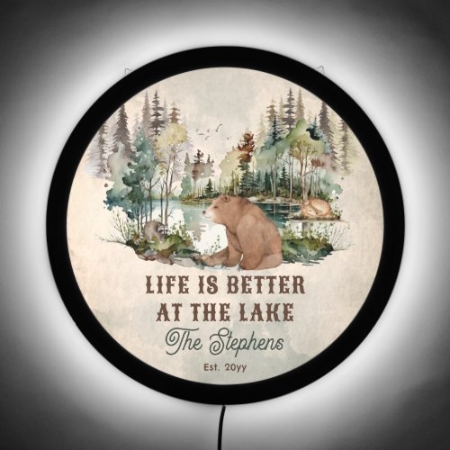 Rustic Forest Bear Life Is Better at the Lake LED Sign