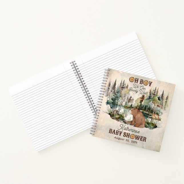 Rustic Forest Bearly Wait Baby Shower Guest Book (Inside)