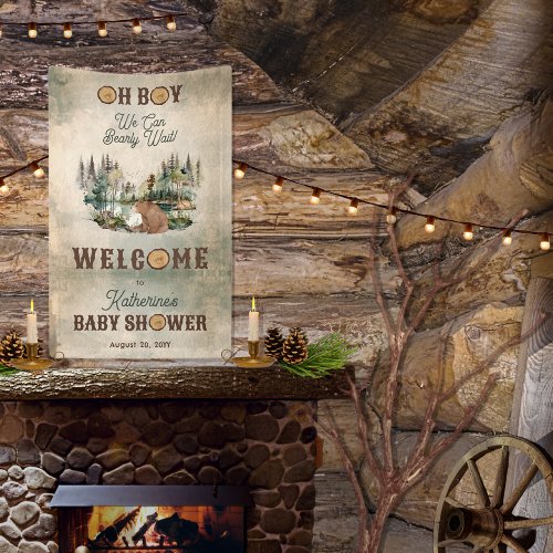 Rustic Forest Bearly Wait Baby Shower Welcome  Banner