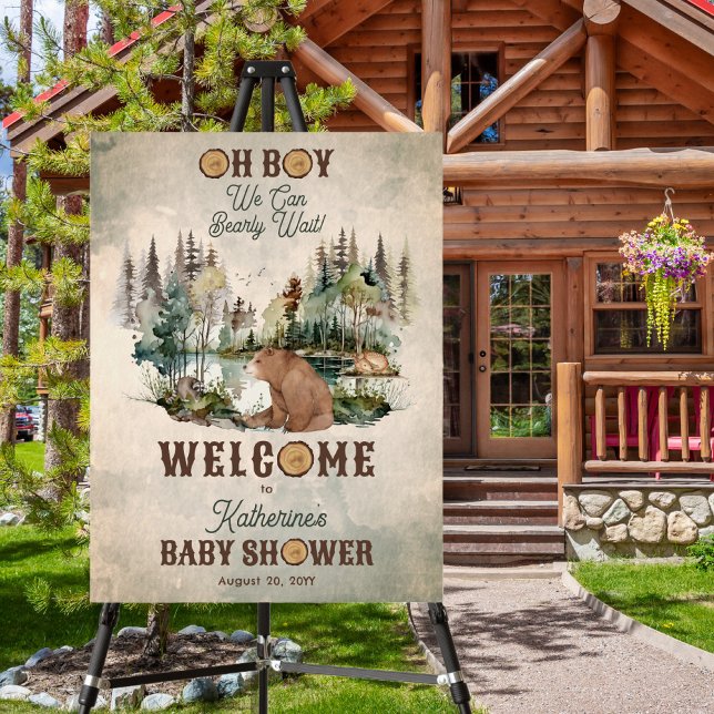 Rustic Forest Bearly Wait Baby Shower Welcome Foam Board ("Oh Boy We Can Bearly Wait!" Rustic Woodland Bear and Forest Animals Baby Shower Welcome Foam Board)