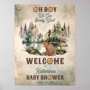 Rustic Forest Bearly Wait Baby Shower Welcome Poster